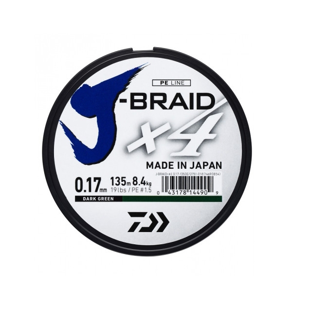 Treccia Daiwa J-Braid X4 450mt Dark Green 0,21mm