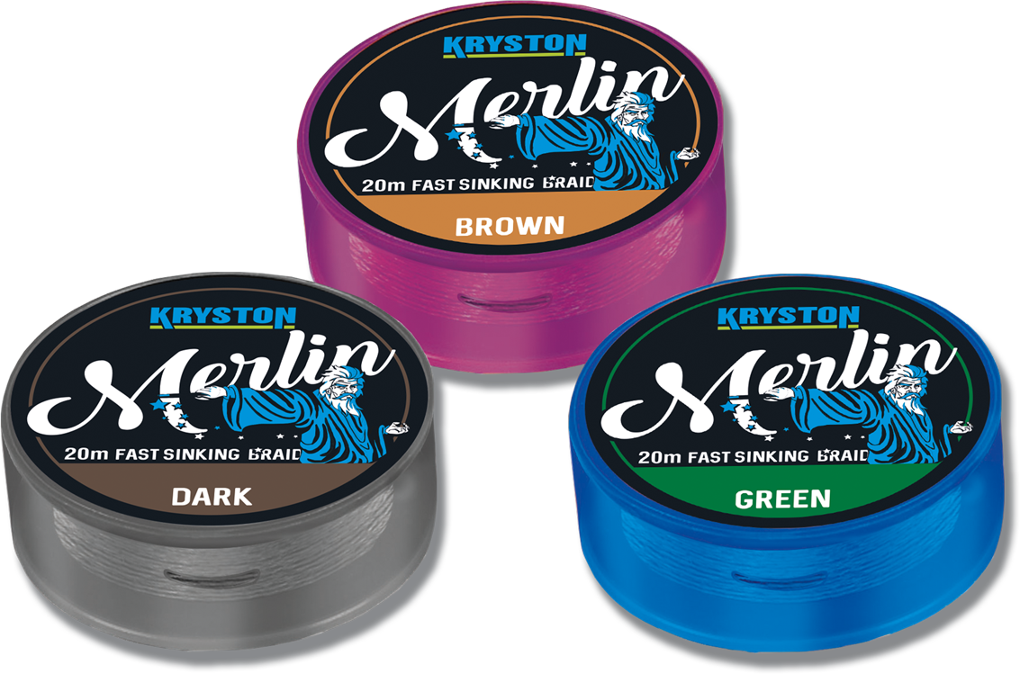 Kryston Merlin Fast Sinking Supple Braid Weed Green,Gravel Brown & Dark Silt