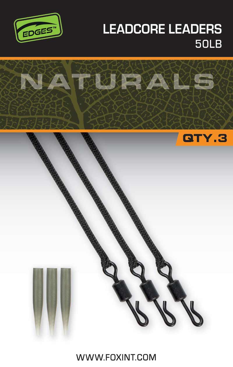 Set 3 Leader Fox Naturals Leadcore Leaders 50 lb 3 pz