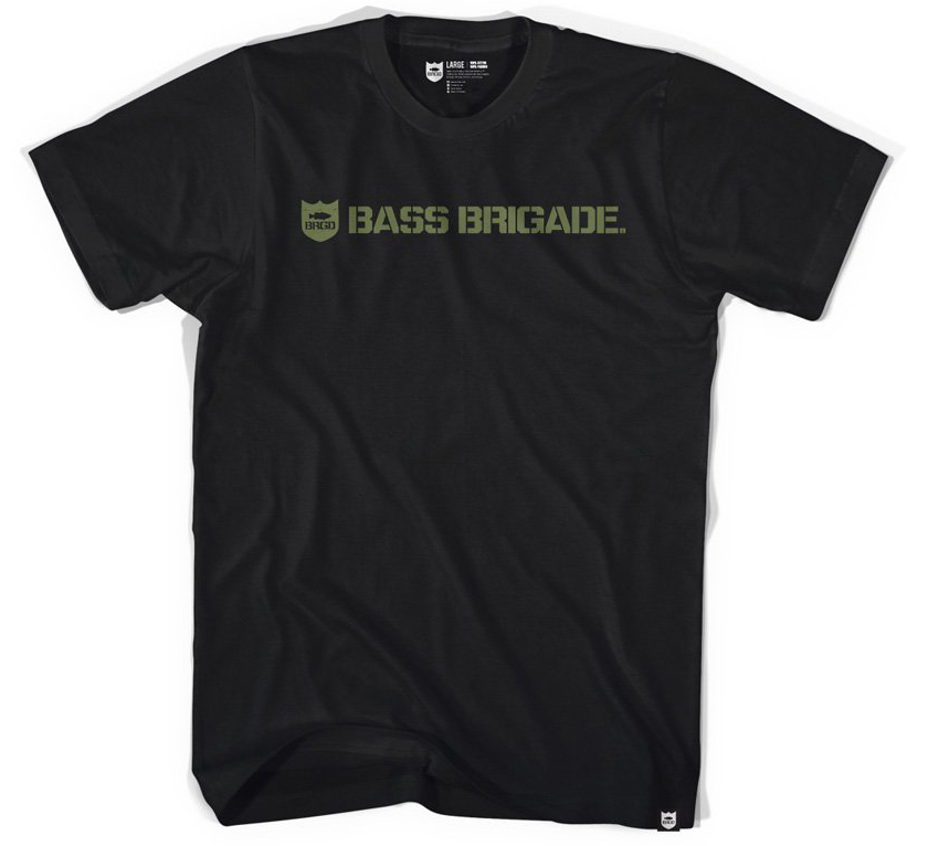 T-Shirt Bass Brigade Shield And Wordmark Tee Col. Black/Olive Size X T-Shirt Bass Brigade Shield And Wordmark Tee Col. Black/Olive Size X
