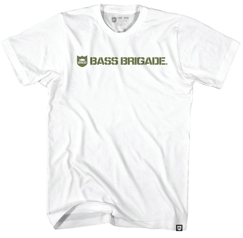 T-Shirt Bass Brigade Shield And Wordmark Tee Col. White/Olive Size L T-Shirt Bass Brigade Shield And Wordmark Tee Col. White/Olive Size L